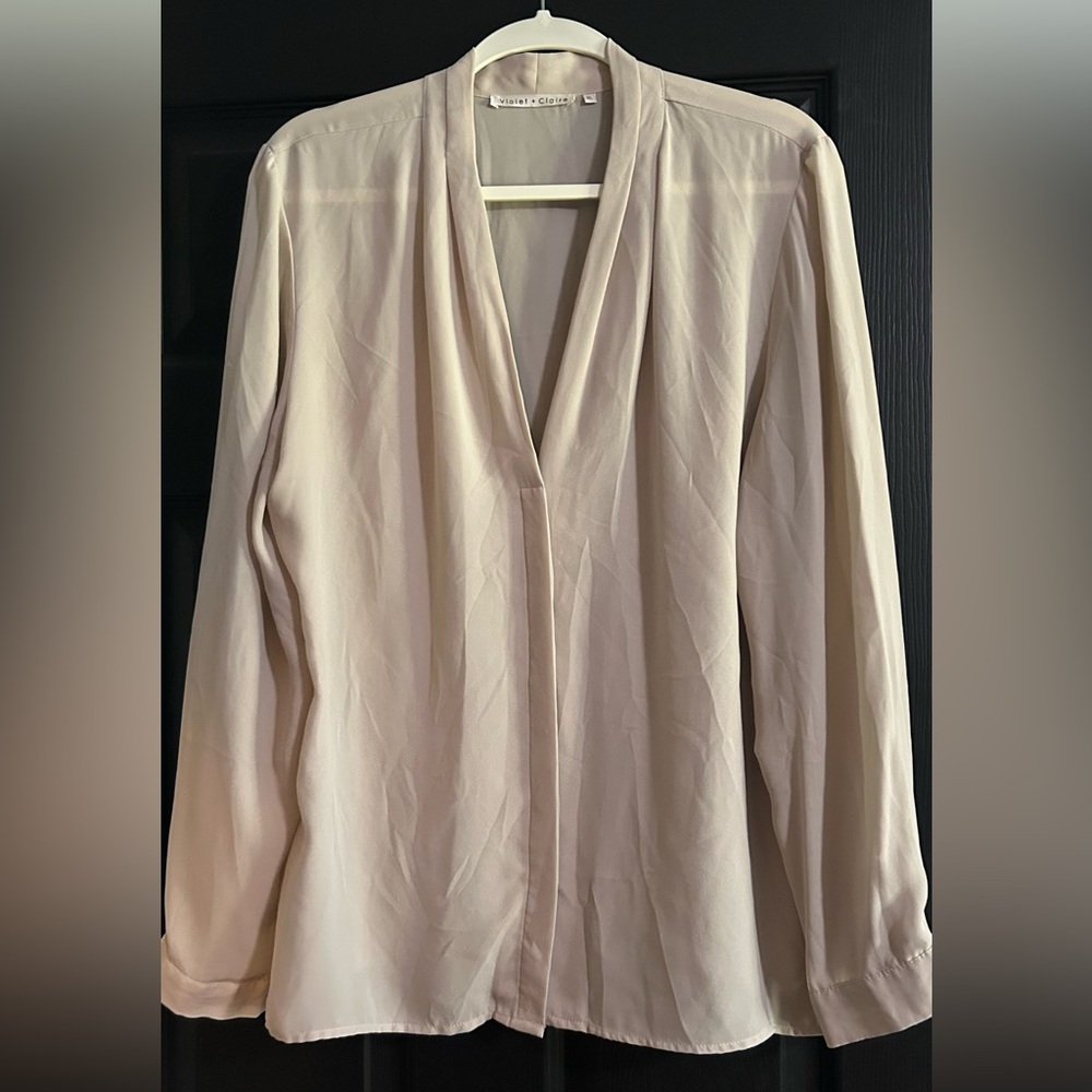 Violet & Claire Cream V-Neck Blouse